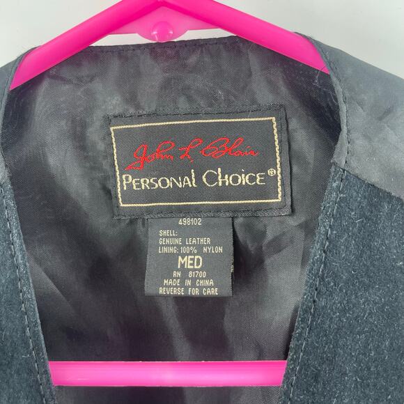 VINTAGE Vest Medium Leather John L. Blair Personal Choice Black Western Country - Picture 3 of 11